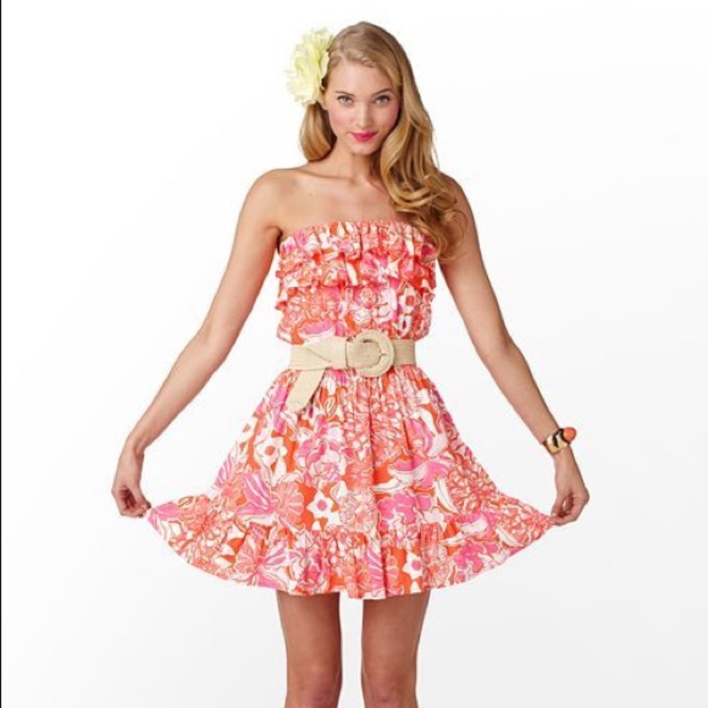Lilly Pulitzer Orange Tango Quincy strapless dress